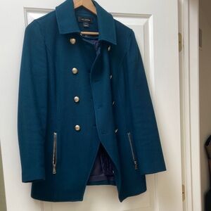 St. John Teal Pea Coat with Gold Buttons